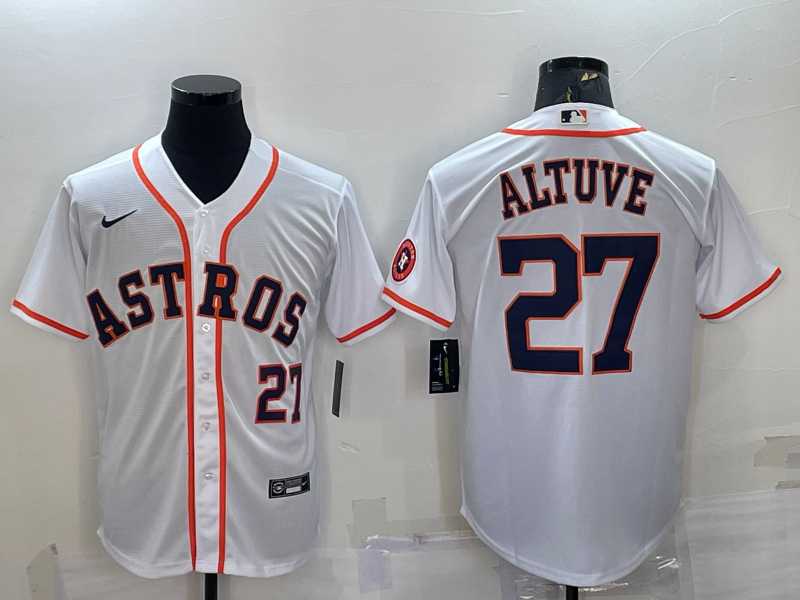 Men%27s Houston Astros #27 Jose Altuve Number White With Patch Stitched MLB Cool Base Nike Jersey->houston astros->MLB Jersey